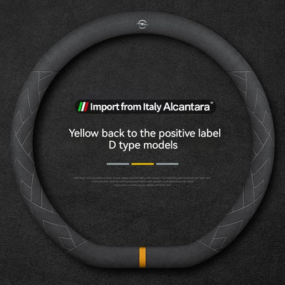 Opel Suede Leather Steering Wheel Cover - D Shape / Yellow