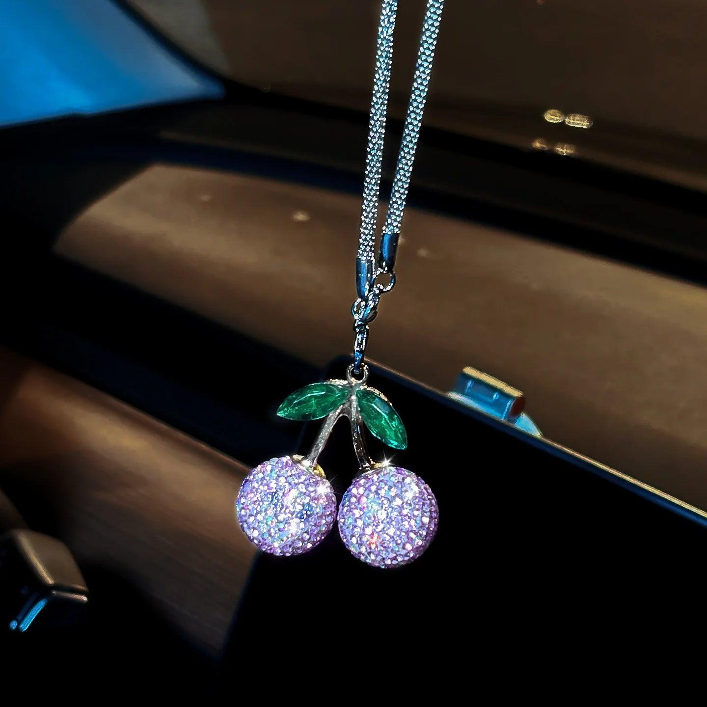 Cherry Crystal Rhinestone Car Mirror Ornament Hanging Pendant Decor