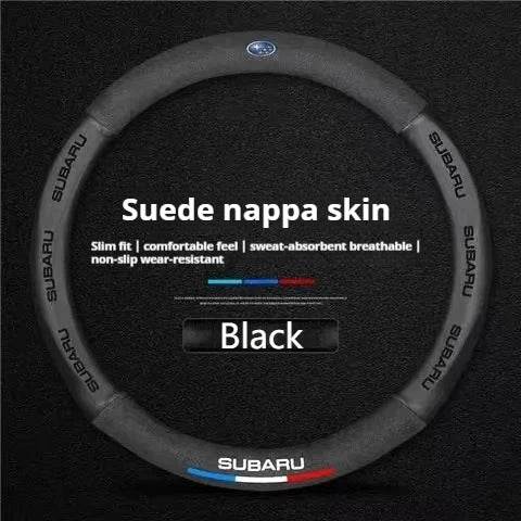 Subaru Steering Wheel Cover | Suede Leather 3D Logo - Black