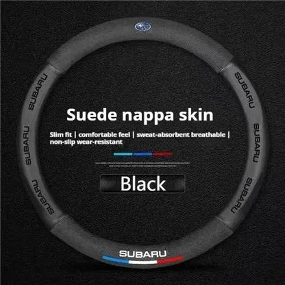 Subaru Steering Wheel Cover | Suede Leather 3D Logo - Black