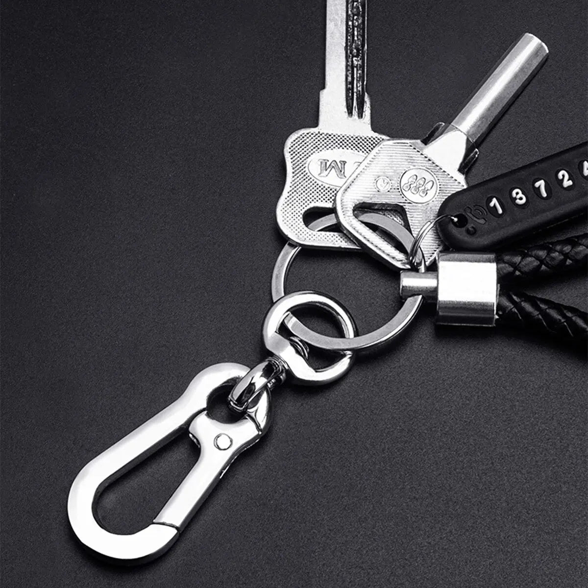 Woven Leather Keychain with Parking Phone Number Plate