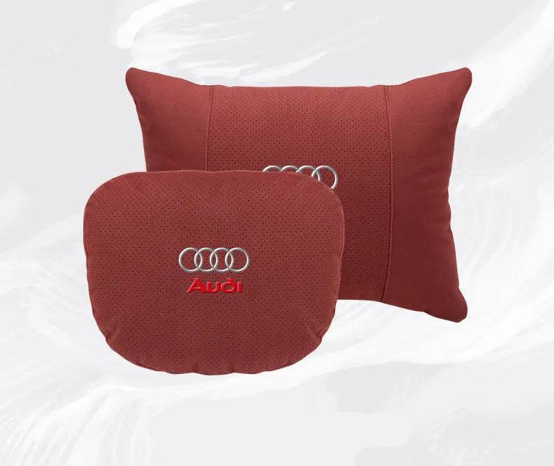 Suede Car Neck Pillow & Lumbar Support for Audi A3 A4 A5 A6 A7 A8 Q2 Q3 Q5 Q7 Q8 TT SQ5 Spine Protection - headrest 1pc brown