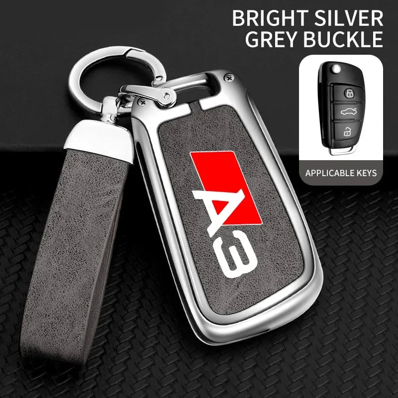 Zinc Alloy Leather Car Key Case Cover For Audi A3 S3 RS3 Keychain