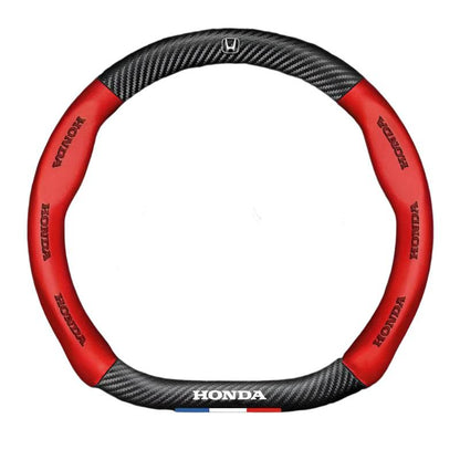 HONDA Leather Steering Wheel Cover - Universal - Red D-shape