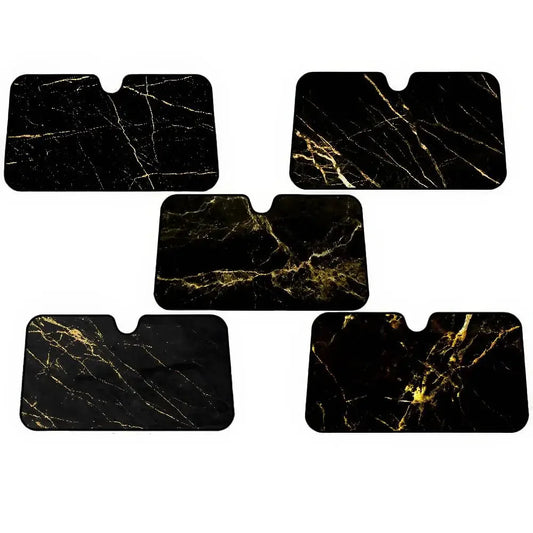 Universal Marble Black Gold Windshield Sunshade - Foldable UV Car - A