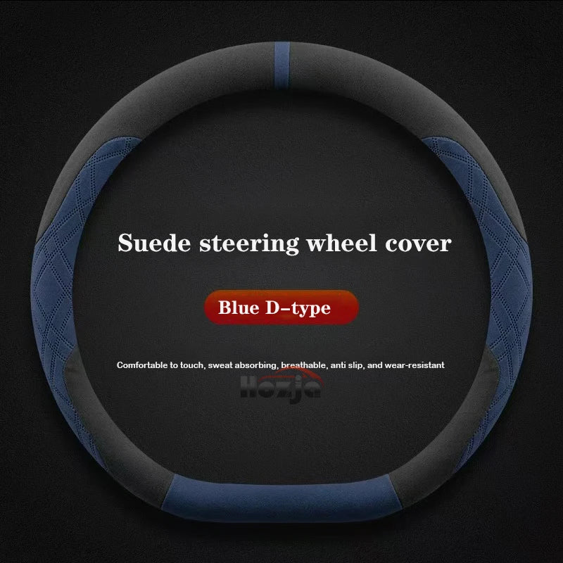 Genesis Suede Steering Wheel Cover - D Shape / Blue