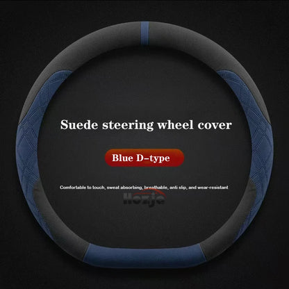 Genesis Suede Steering Wheel Cover - D Shape / Blue