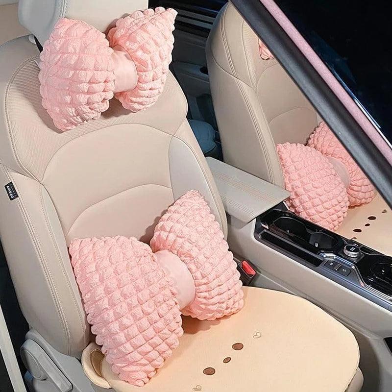 Pink Soft Car Neck Pillow & Lumbar Support Set