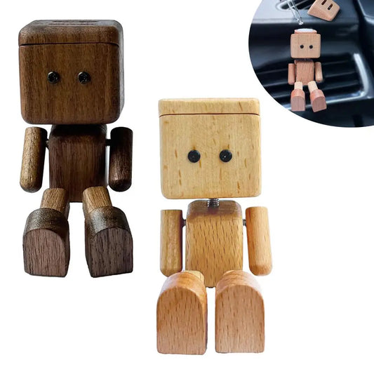 Wooden Leg-Shaking Car Ornament – Cute Robot Fragrance Doll