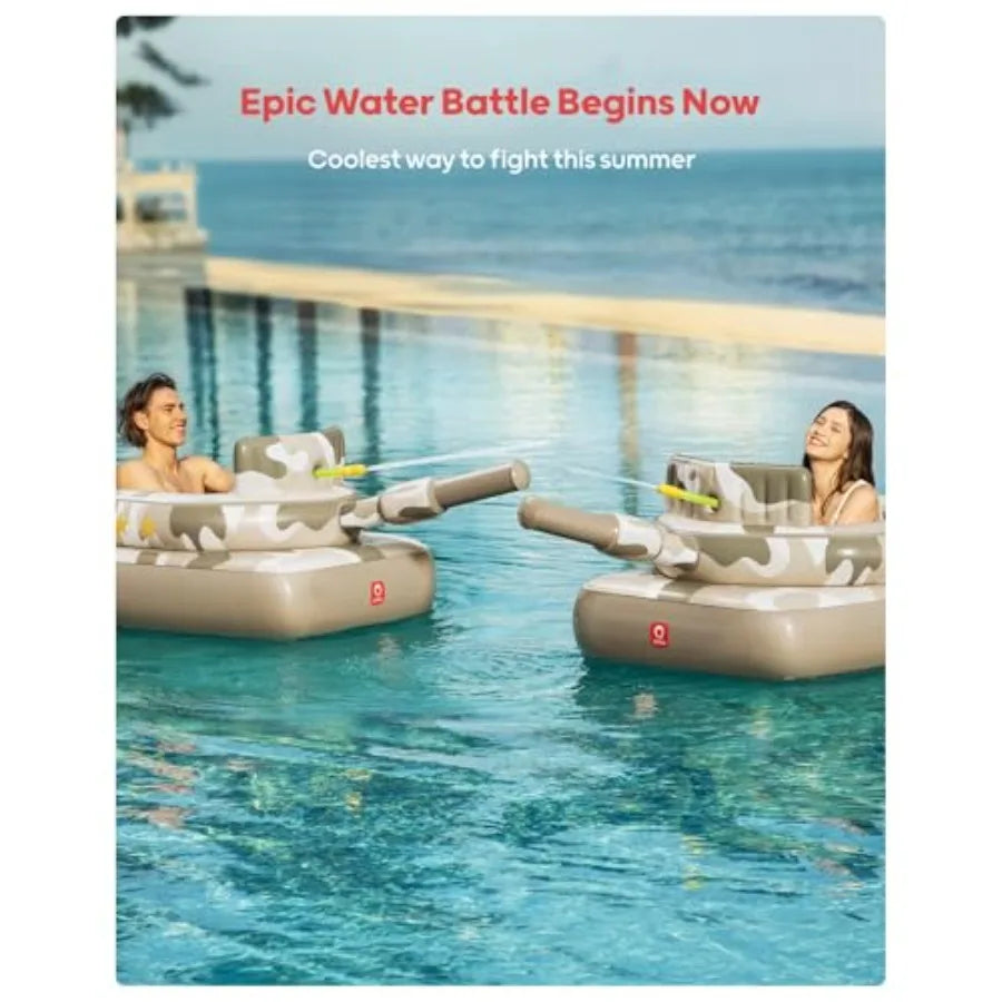 Inflatable Tank Pool Float with Water Cannon, Ride-On Camo Swim Raft