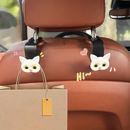 3D Cartoon Cat Car Headrest Hooks 2Pack Storage Organizer Rack