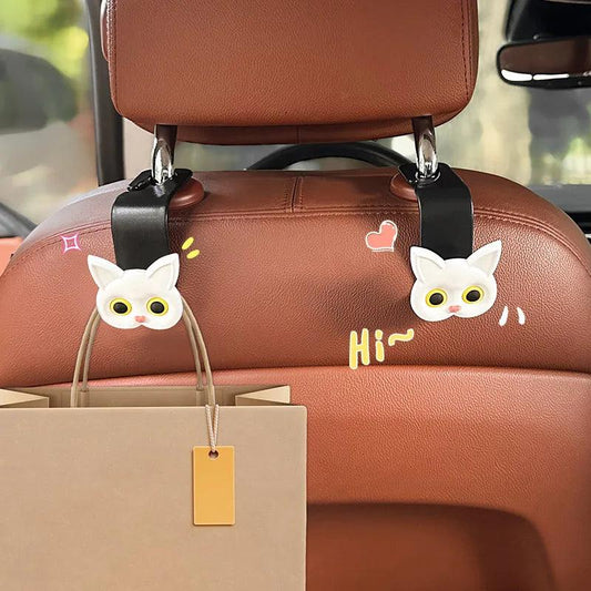 3D Cartoon Cat Car Headrest Hooks 2Pack Storage Organizer Rack