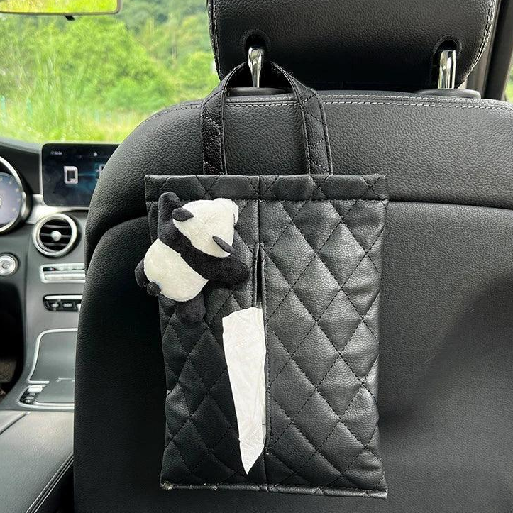 Panda Design Leather Tissue Box Holder -Car Headrest Mount