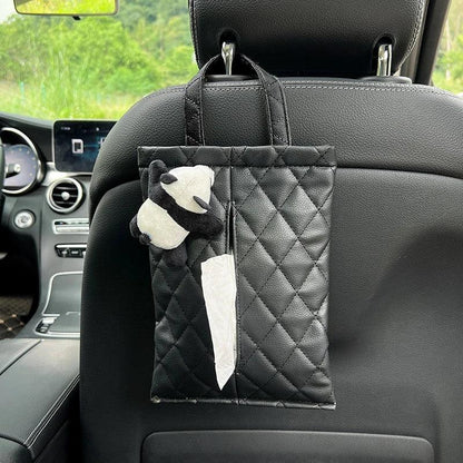 Leather Car Tissue Box Holder - Cute Panda Design Headrest Mount