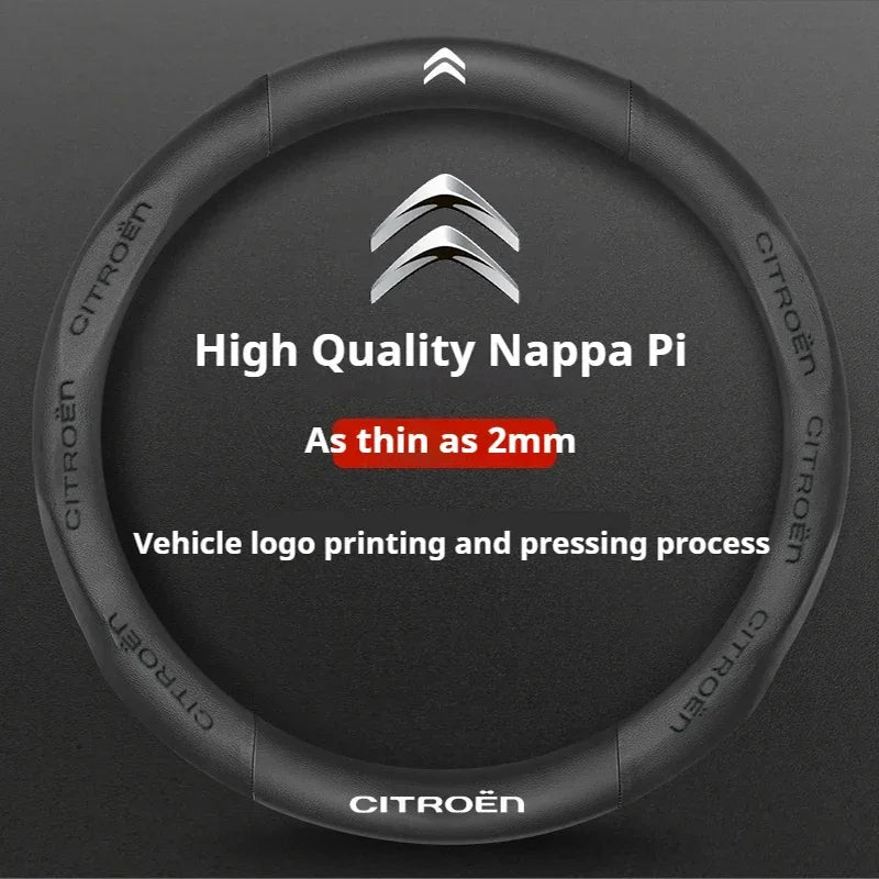 Citroen Leather Steering Wheel Cover - Round Black E