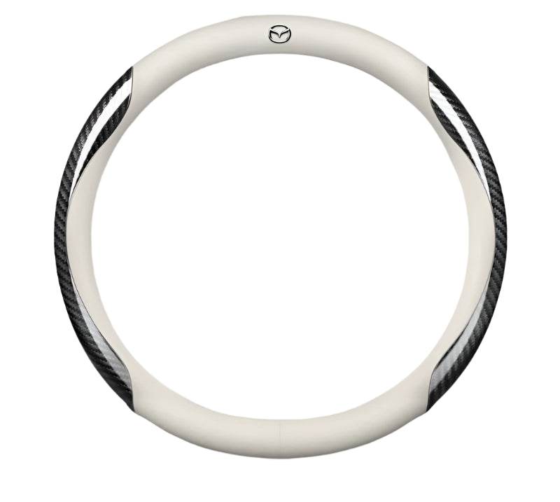 Mazda Carbon Fiber Leather Steering Wheel Cover – Fits 3, 5, 6, CX-5, CX-30, RX-8, BT-50 & More - Style B orange