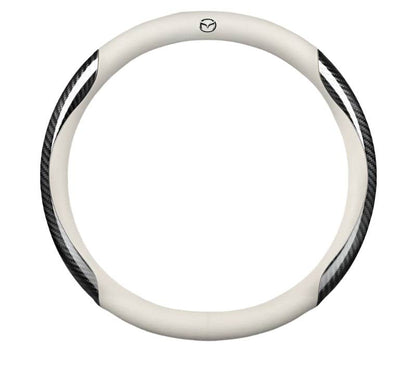 Mazda Carbon Fiber Leather Steering Wheel Cover – Fits 3, 5, 6, CX-5, CX-30, RX-8, BT-50 & More - Style B orange