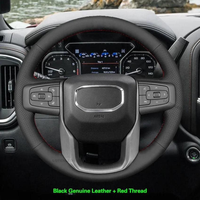 GMC Hand-Stitched Steering Wheel Cover - Round Shape / Genuine Leather