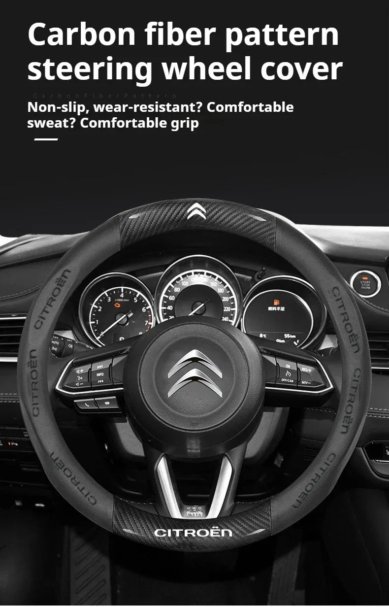 Citroen Leather Steering Wheel Cover - Round Brown E