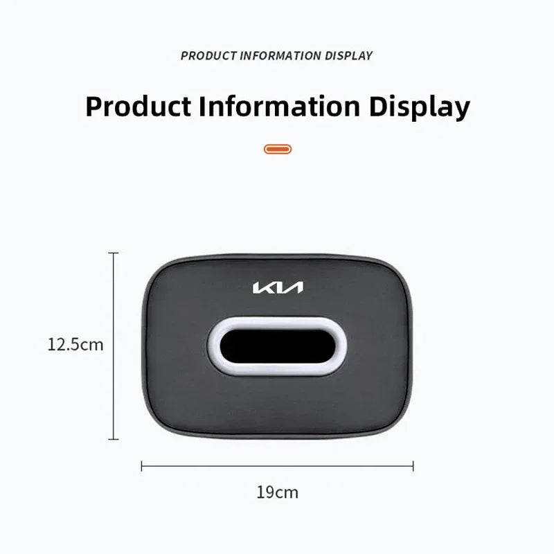 KIA Leather Tissue Box Holder & Back Seat Storage Bag - Black