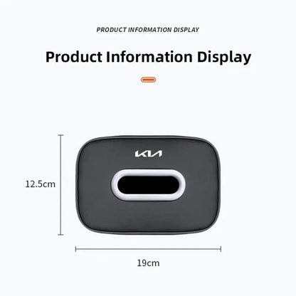 KIA Leather Tissue Box Holder & Back Seat Storage Bag - Black