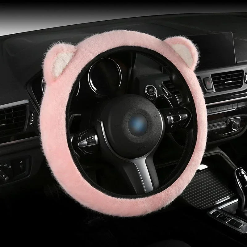 Plush Cat Ear Universal Steering Wheel Cover - Round Shape / F