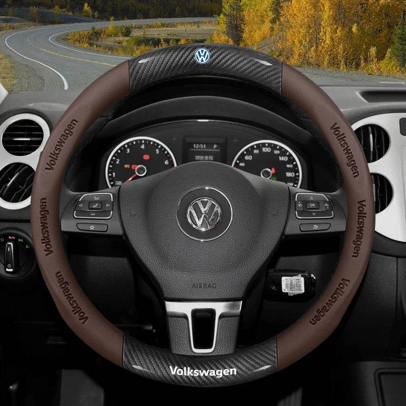 Volkswagen Non-Slip Breathable Carbon Fiber Leather Steering Wheel Cover - D-F