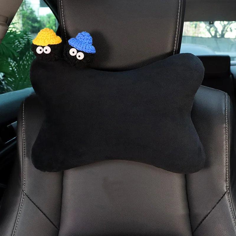 Ice Silk Mesh Car Headrest Pillow - Cute Cartoon Coal Ball Neck Support