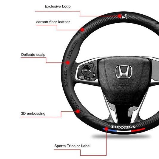 HONDA Carbon Fiber Sports Steering Wheel Cover - Carbon Fiber Black