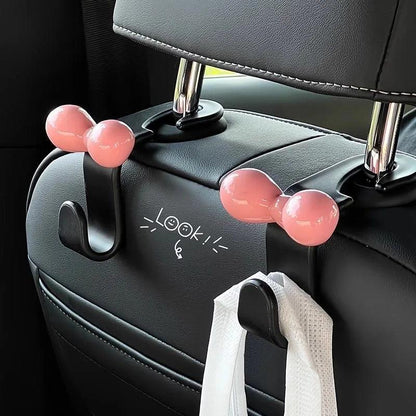 2Pcs Pink Bow Car Headrest Hooks - Seat Back Handbag Organizer