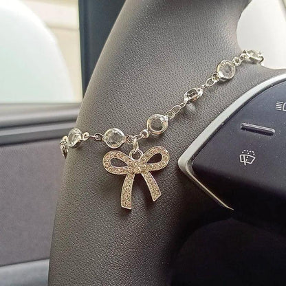 Rhinestone Bow Chain Steering Wheel Cover - Elegant Car Interior