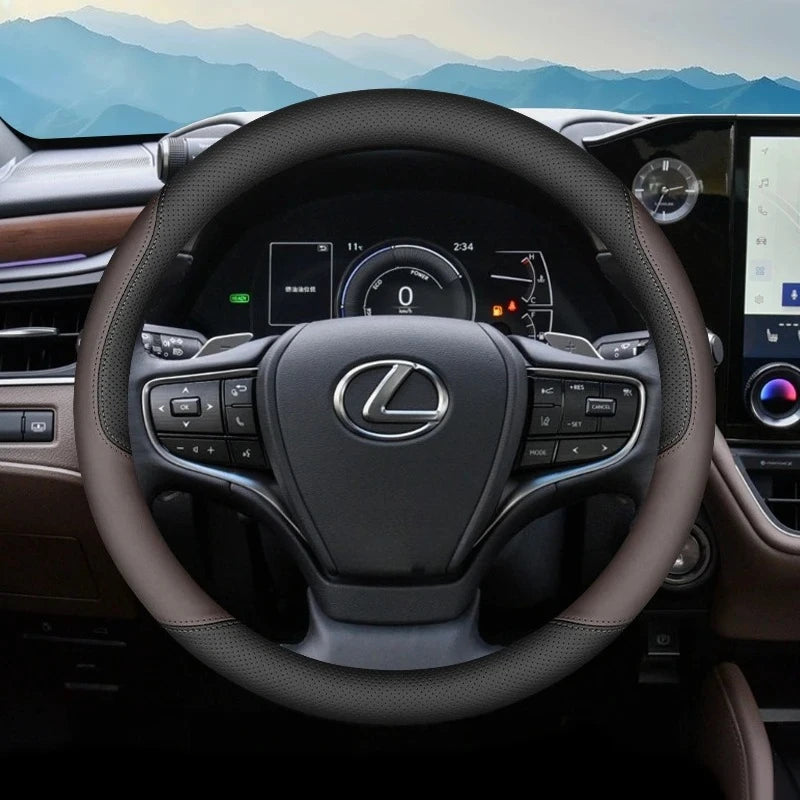 Lexus Nappa Leather Steering Wheel Cover - Black Brown