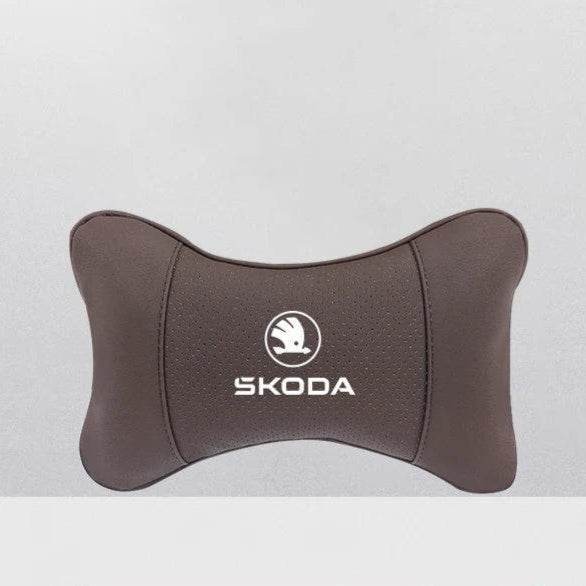 Car Seat Neck Pillow for Skoda – Compatible with Octavia, Superb, Rapid, Kodiaq, Karoq, Fabia, Kamiq & More - Mocha Brown