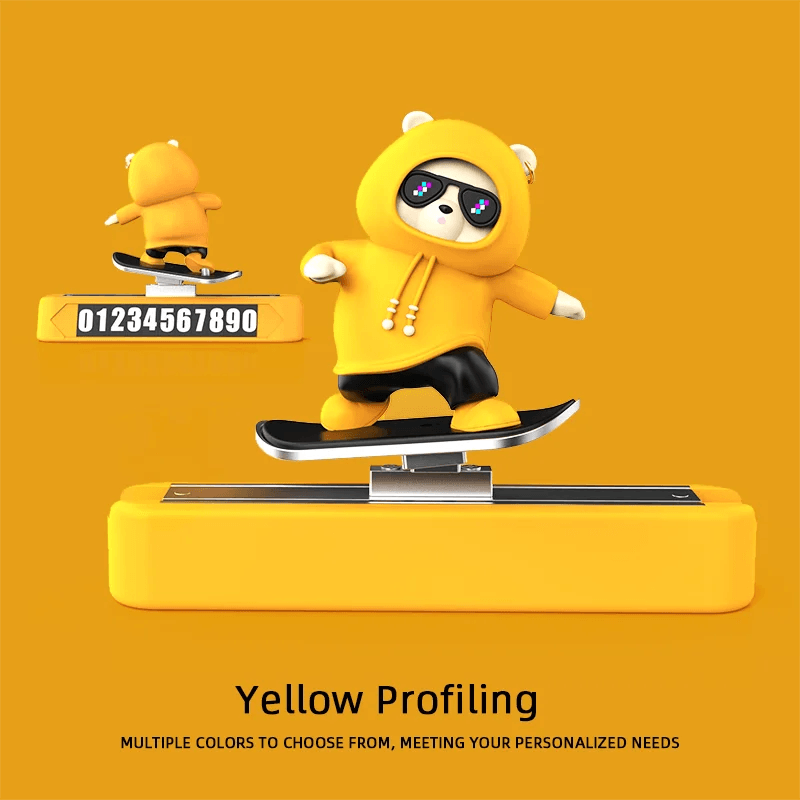 Skateboard Bear Dashboard Decoration - Yellow With Number Plate