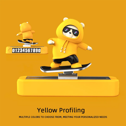 Skateboard Bear Dashboard Decoration - Yellow With Number Plate