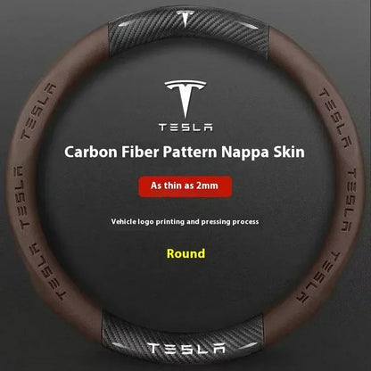 Tesla Carbon Fiber Leather Steering Wheel Cover