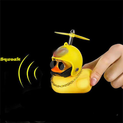 Yellow Car Duck with Helmet – Cute Broken Wind Pendant for Bike & Car Decoration - Type1