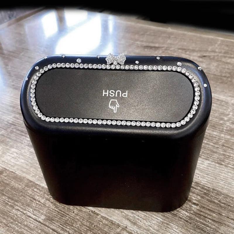 Diamond Crystal Car Trash Can with Lid - Leakproof Vehicle Bin