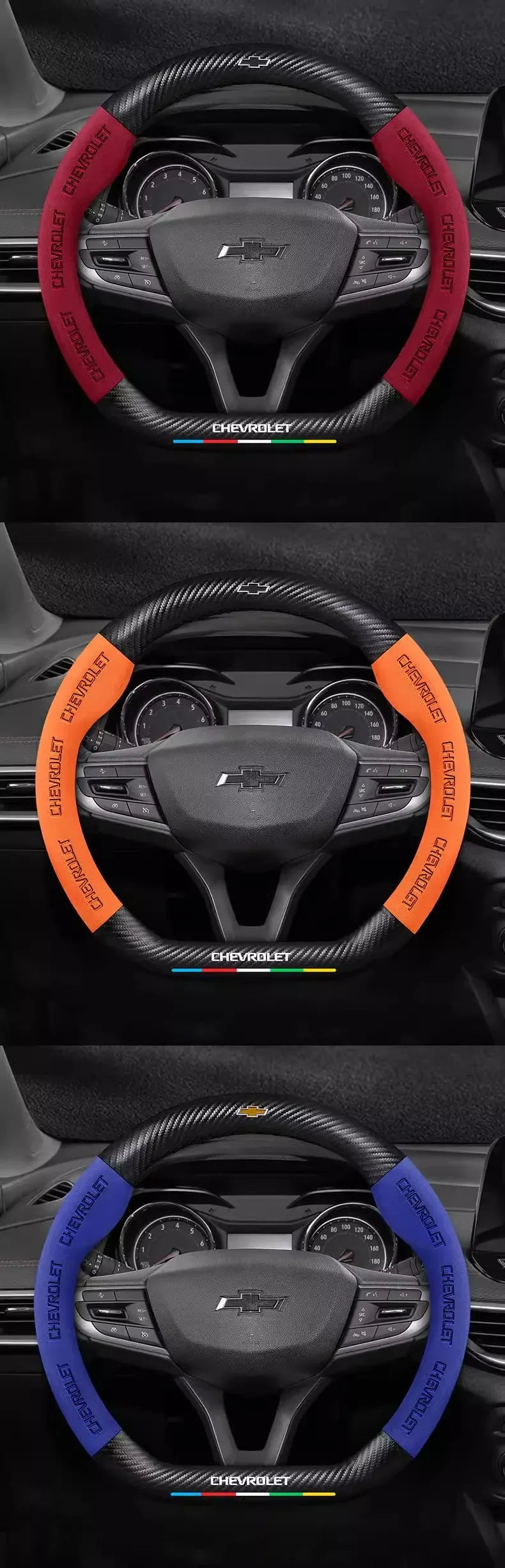 Chevrolet Suede Carbon Fiber Steering Wheel Cover - Round Black B