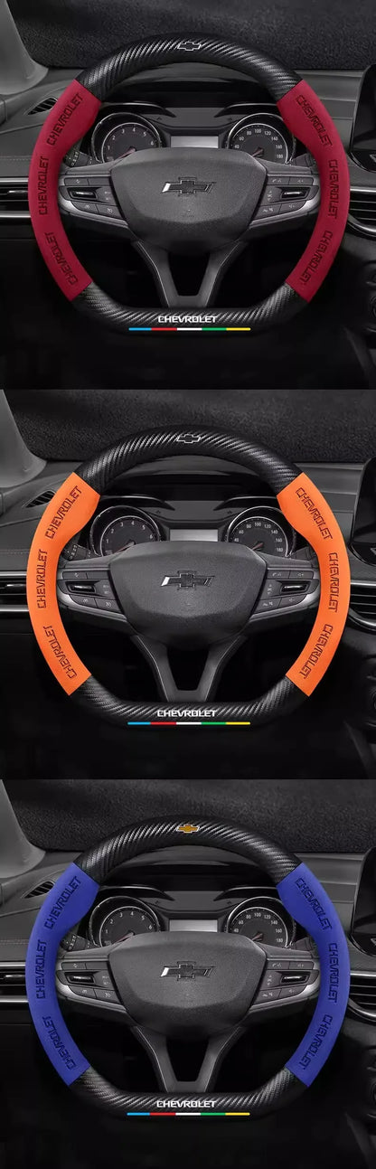 Chevrolet Suede Carbon Fiber Steering Wheel Cover - Round Black B