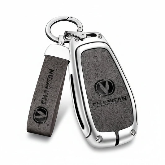 Changan Zinc Alloy Car Key Case Cover - Silver Grey Set