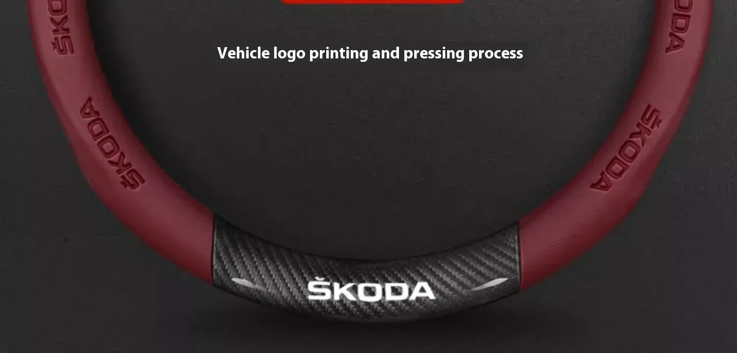 Skoda Kodiaq Octavia Superb Carbon Fiber Steering Wheel Cover - D Carbon Beige