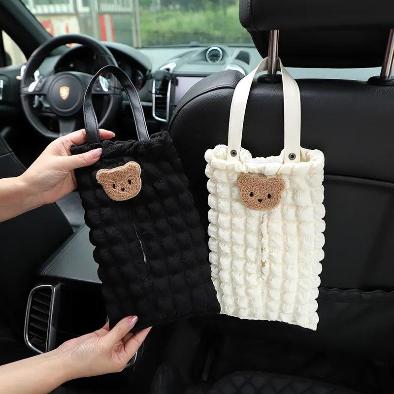 Cartoon Bear Car Tissue Box Holder - Headrest Mount Organizer