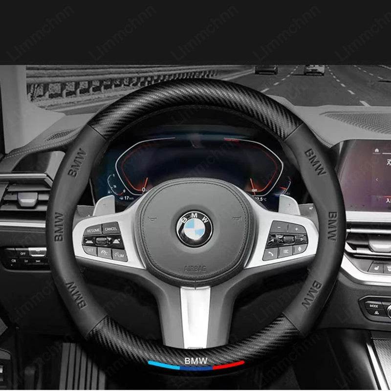 BMW 3D Carbon Fiber Leather Steering Wheel Cover | For G20 G30 G38 X1–X7 Series E90 E92 E93 320 3/5/7 Series - 