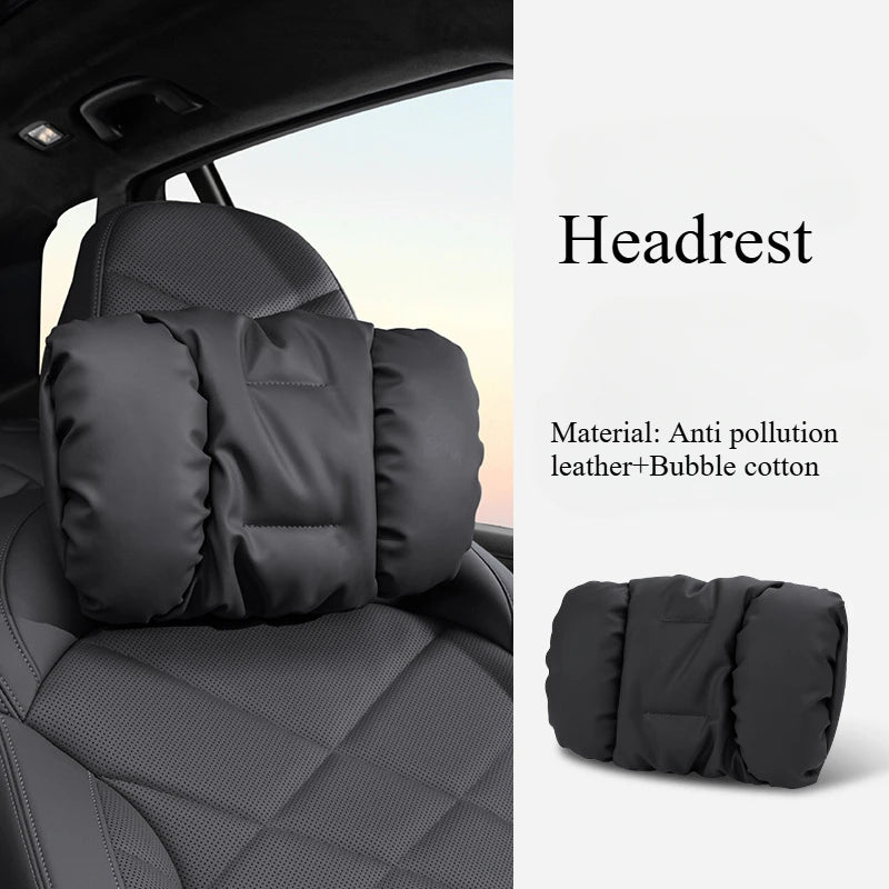 Bubble Cotton Car Headrest and Waist Cushion Set with Anti-Stain Leather