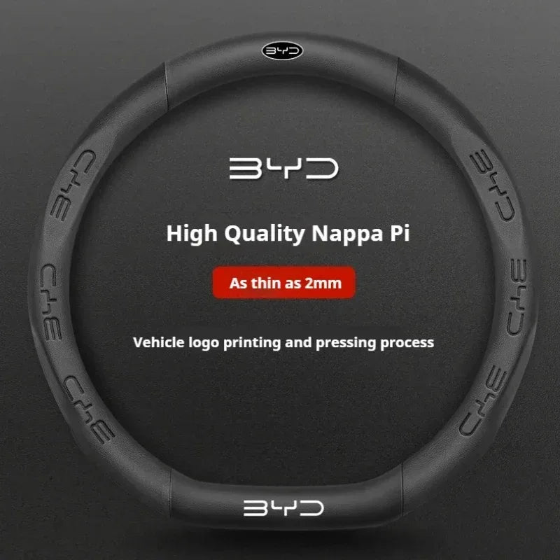 BYD Carbon Fiber Leather Steering Wheel Cover - D Black Leather