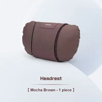 Customized Logo - Leather Car Seat Pillows - Headrest Brown