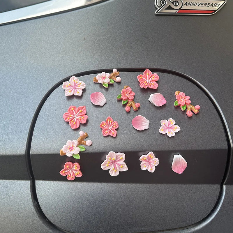 3D Peach Blossom Car Dashboard Ornament with Magnet Stick