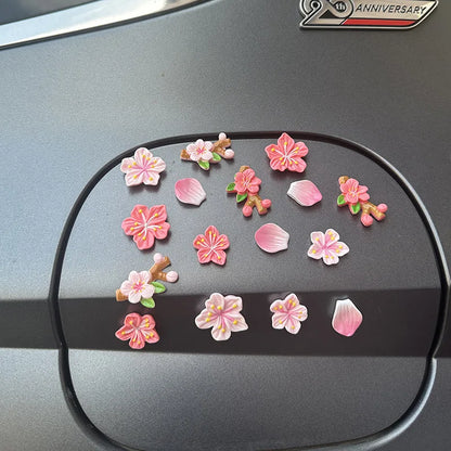 3D Peach Blossom Car Dashboard Ornament with Magnet Stick