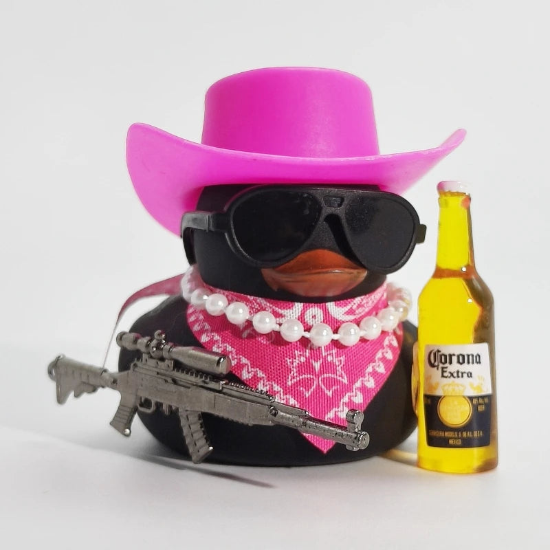 Cowboy Rubber Duck Car Ornament - Pink Black
